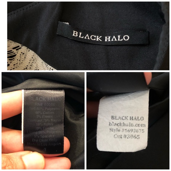 Black Halo Contrast Lace Inset Satin Sheath Dress - Picture 11 of 11